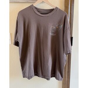 Vtg Biker T Shirt Distressed Worn In West Coast Bikercore Chocolate Brown Fits L